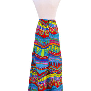 Falda larga con estampado africano multicolor. Tejida a mano. Prenda única y atemporal con tradición y diseño.