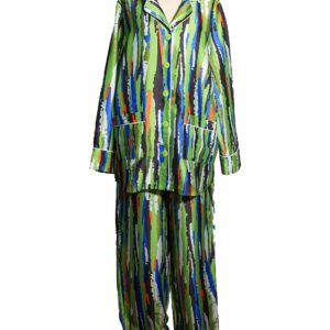 Pijama de poliéster con estampado africano de diseño exclusivo limitado, tejido a mano y con fines solidarios.