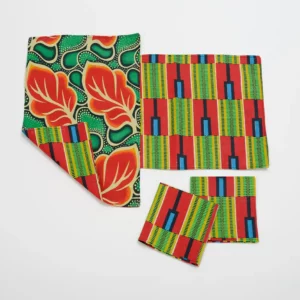 Set salvamanteles y servilletas reversible con estampado africano. Decoración artesanal con principios y alma.